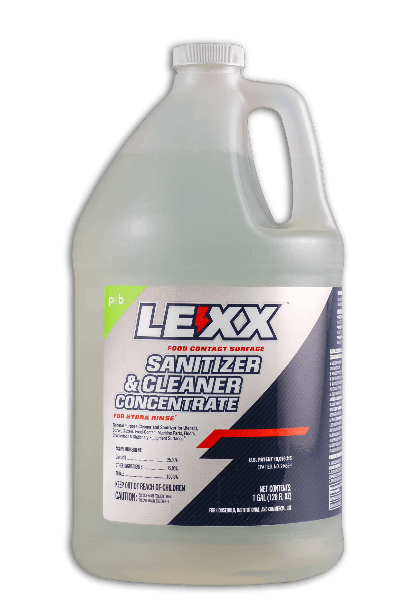 LEXX® Food Contact Surface Sanitizer & Cleaner Concentrate for Hydra Rinse® - EPA-registered and NSF-listed Category A1, D2 Sanitizer, Formulated with natural ingredients, No Rinse Required!